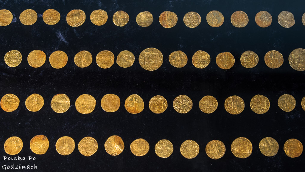 Kolekcja złotych monet w Europejskim Centrum Pieniądza w Bydgoszczy.